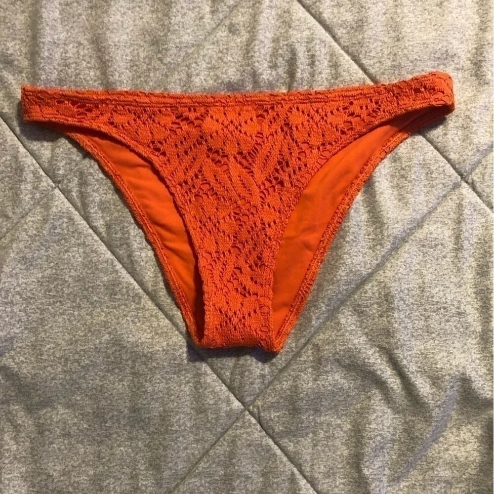 Aerie‎ Cheeky Coquine Orange Floral Lace Bikini Bottom Low Rise Womens M